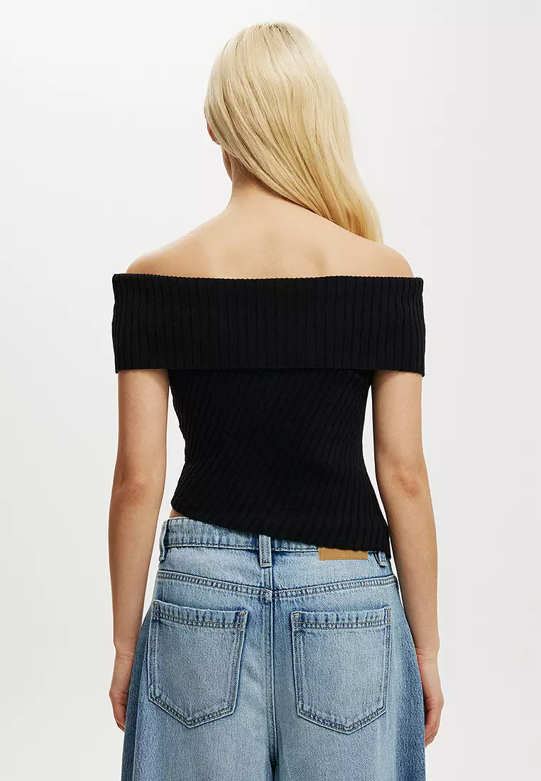 Asymmetric Off Shoulder Knit Top