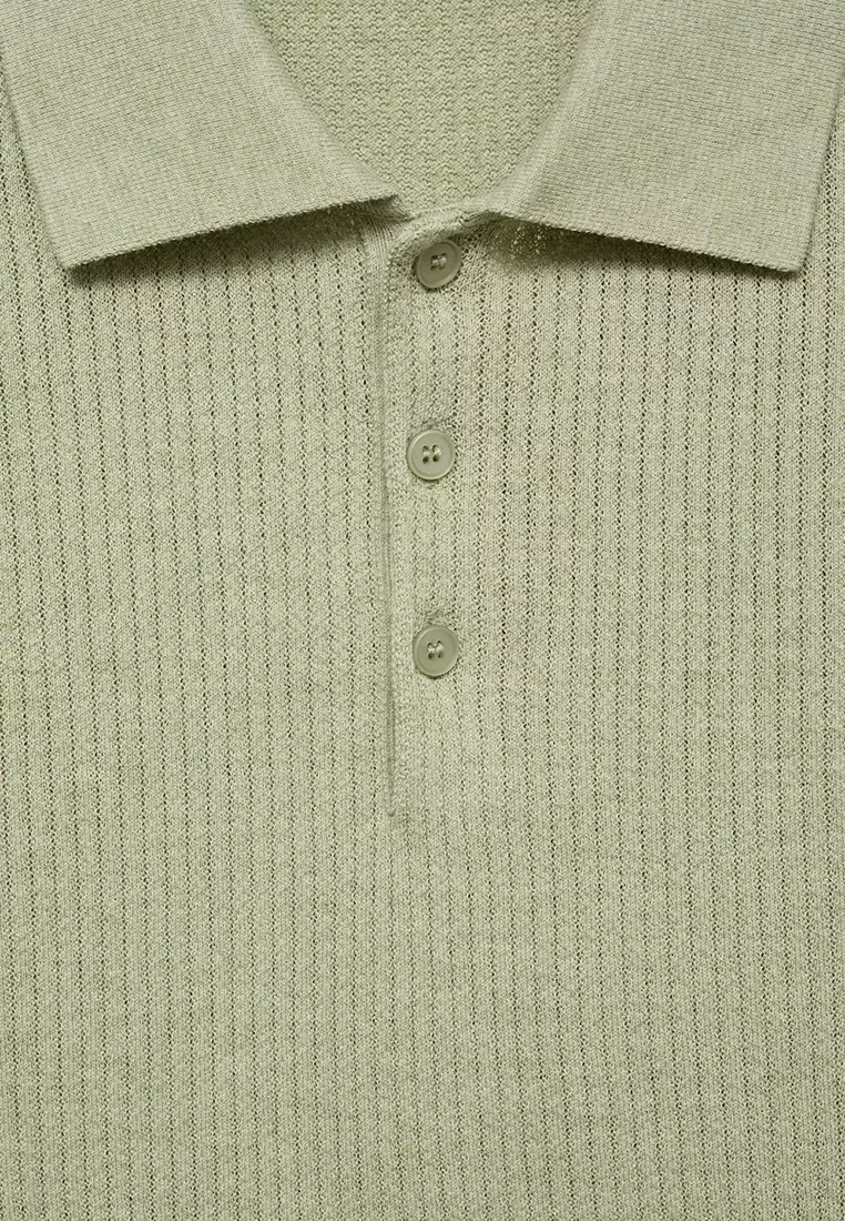 Ribbed Knit Polo Shirt