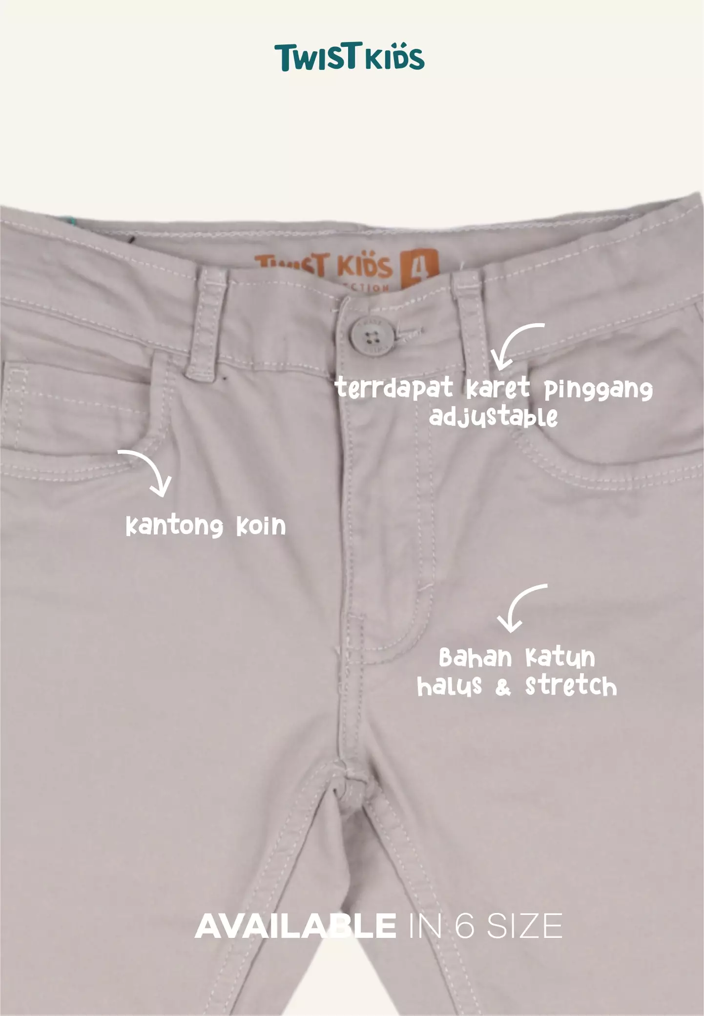 Twist Kids [Official Store] - Landra NC, Bawahan/Celana/Celana Katun Panjang Strecth Anak Laki-laki (4-14 tahun) Warna Khaky