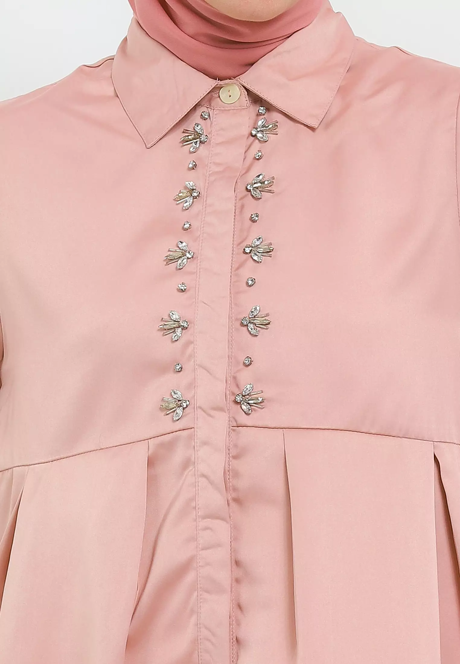 MFMW Syaucha Atasan Blouse Satin Dusty Pink With Payet
