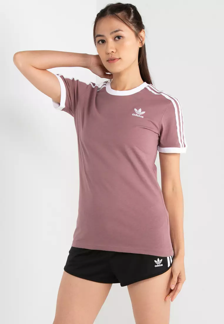 Adidas originals california 3 stripes t shirt pink top