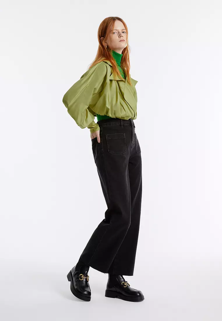 Lapel Collared Cropped Shirt