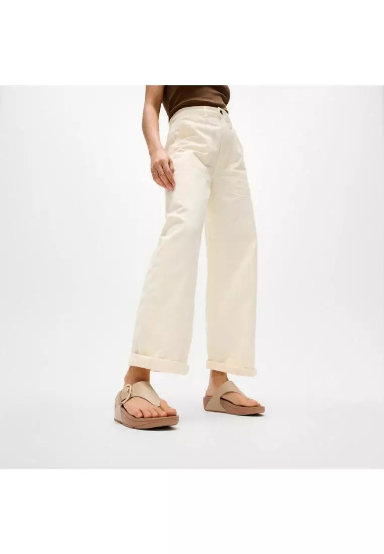 Lulu Resin-Buckle Leather Toe-Post Sandals