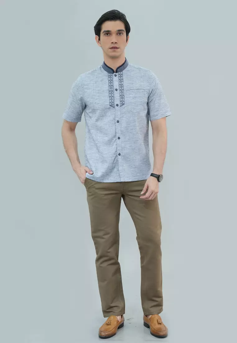 LGS - Baju Koko - Motif Dada - Kerah Motif - Biru Corak - Slim Fit - JSH.385.S2028KF.420.C