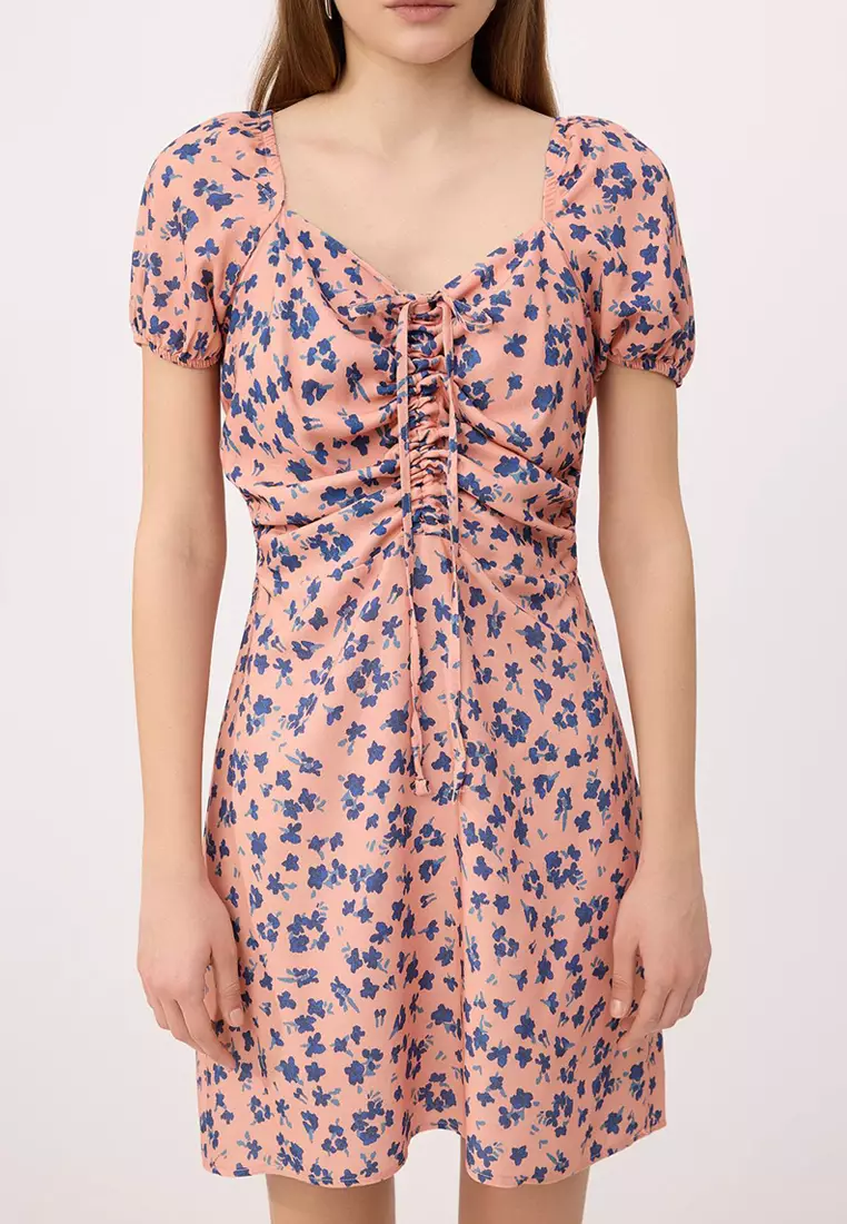 Pink-Multicolor Floral Pattern Short / Mini Woven Dress Twoss26El32