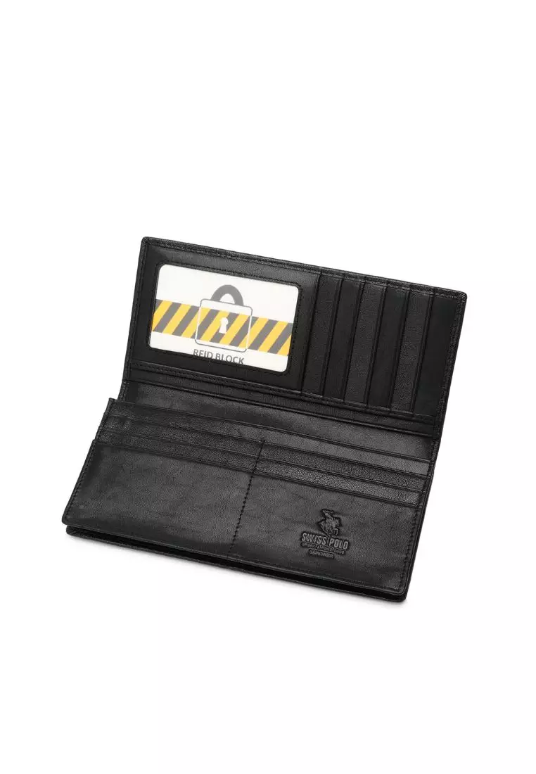 Genuine Leather RFID Long Wallet - Black