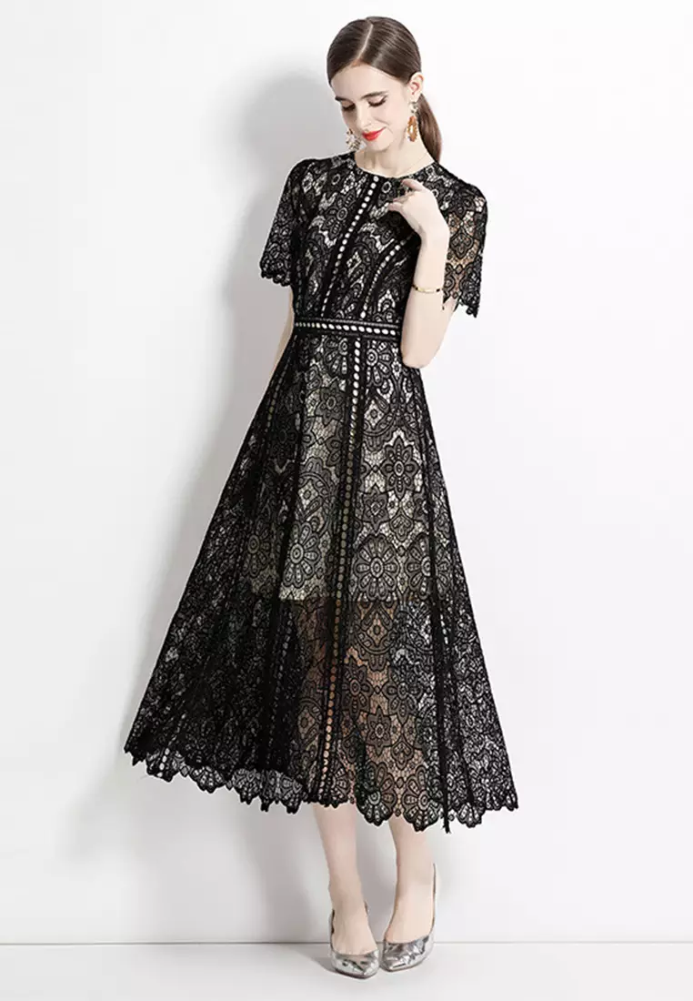 Buy Sunnydaysweety 2024 New Summer French-style Hollow Out Lace Dress ...