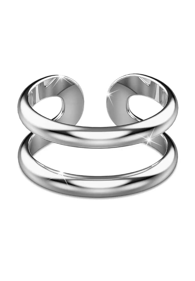 Solid 925 Sterling Silver Duo Band Adjustable Ring