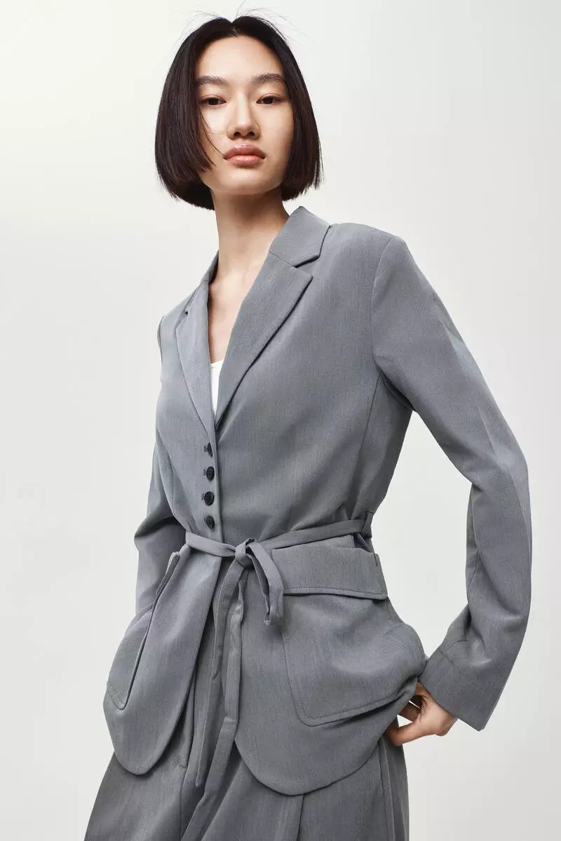 Single-breasted tie-belt blazer