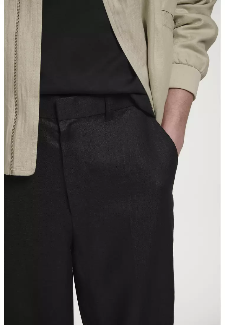 FLUID LINEN WIDE-LEG TROUSERS