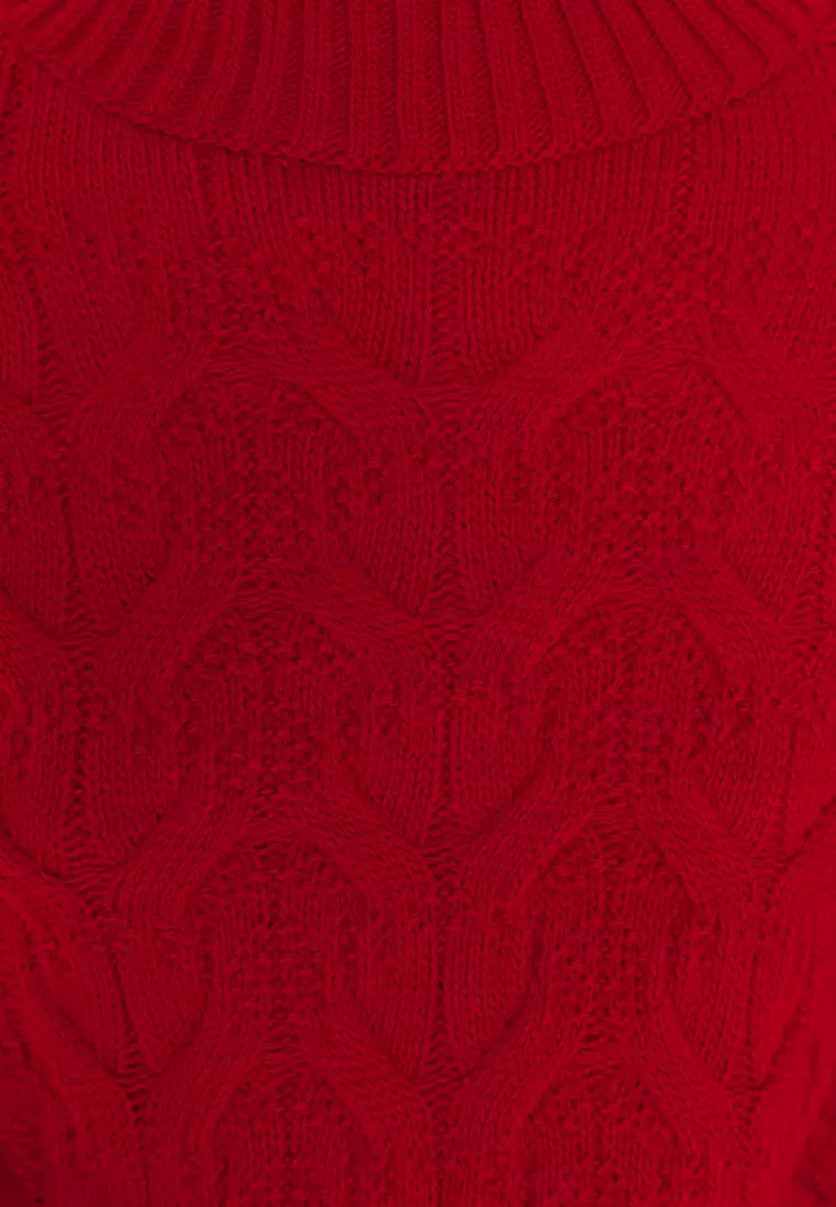 Red Crop Stand Collar Knitwear Sweater