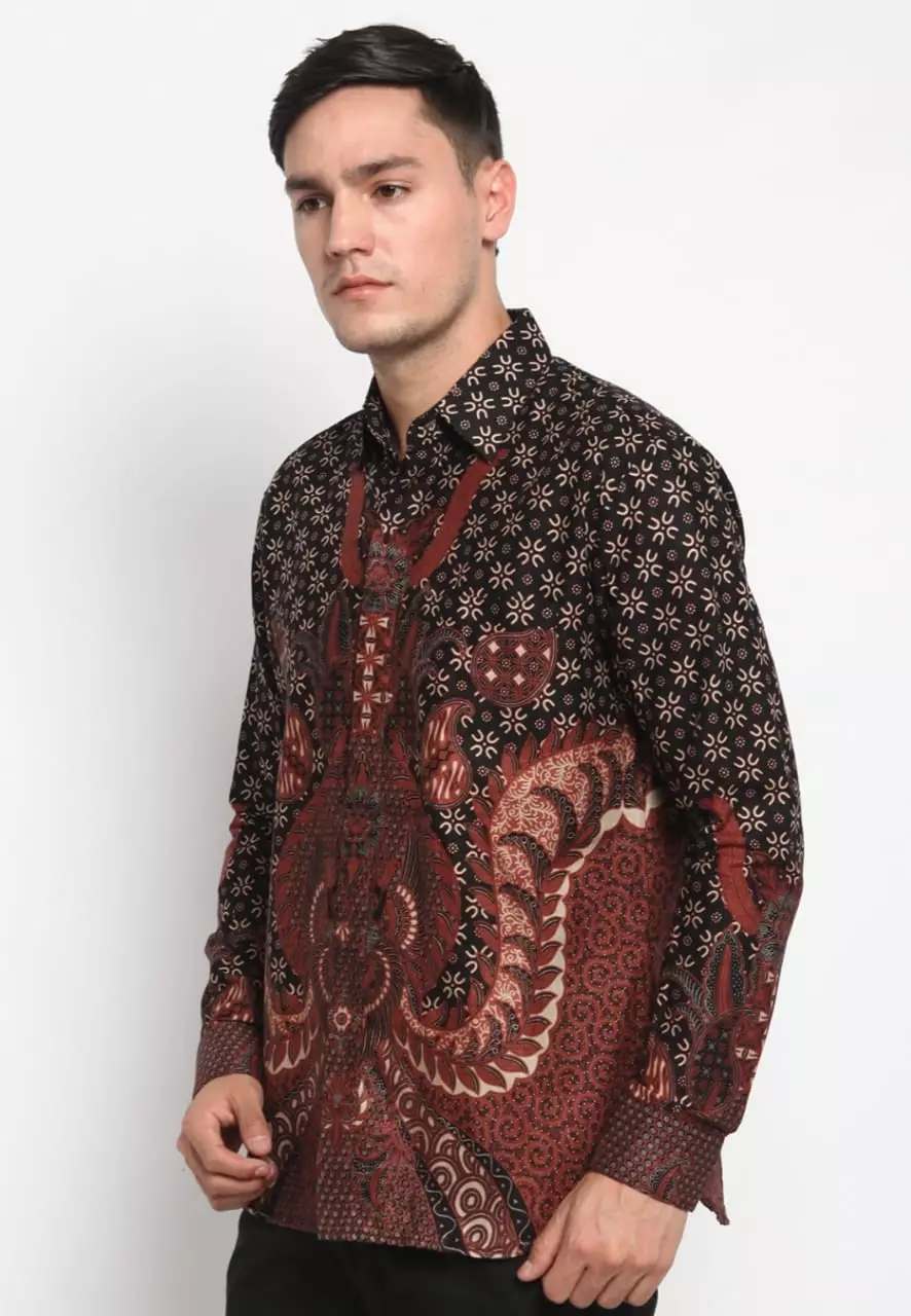 Kemeja Batik Pria Premium Slimfit Elegant Modern Lengan Panjang Temboro Item