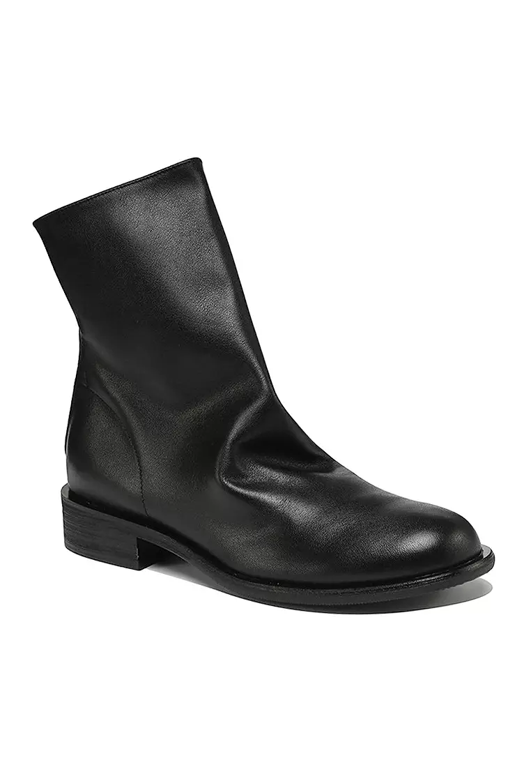VANSA Vintage Washed Cow Leather Crinkled Booties VSW-B837-5