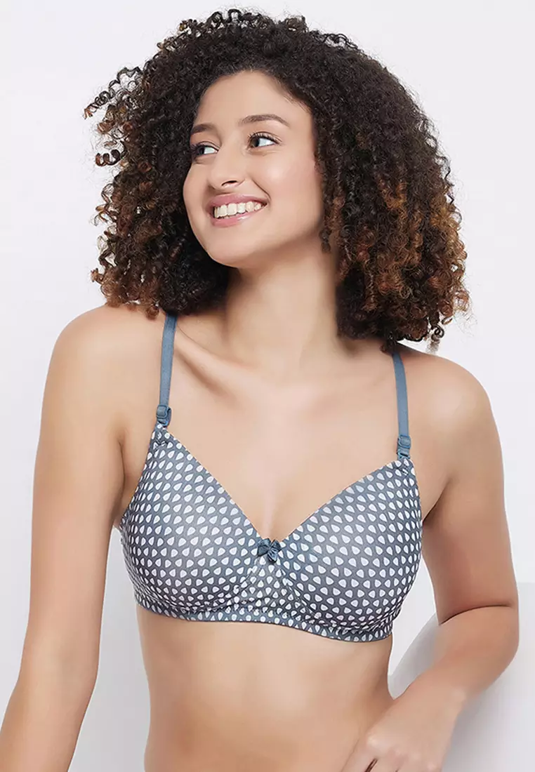 Padded Non-Wired Full Cup Printed Multiway T-shirt Bra in Grey