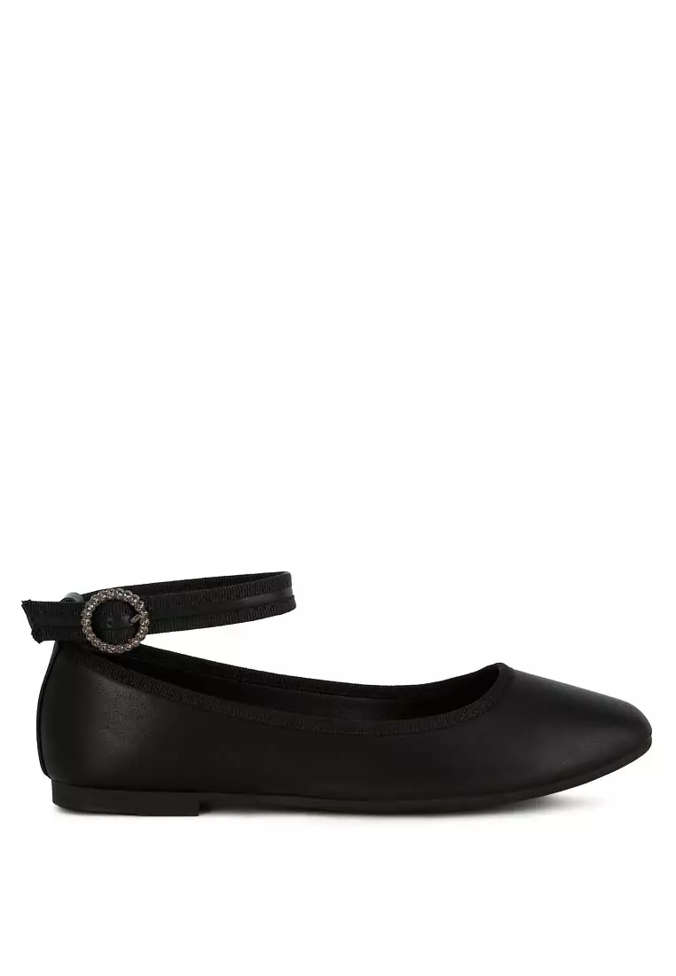 Discount on London Rag  shoes - SKU: Black Ankle Strap Detail Ballet Flats