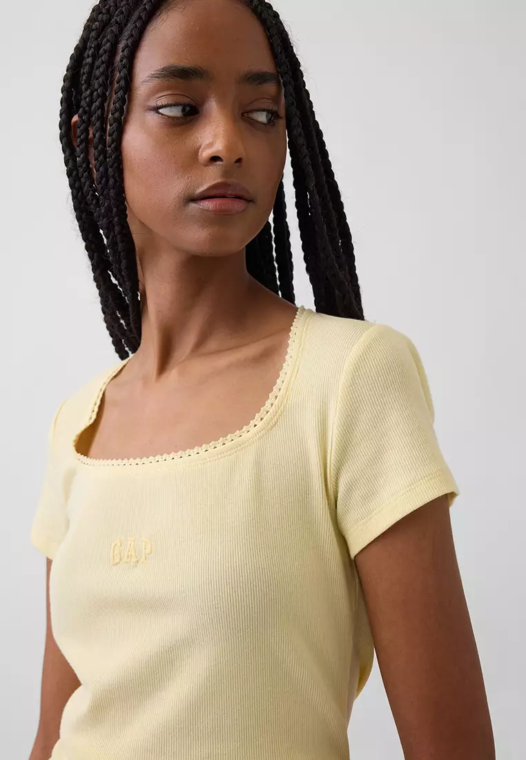 Ribbed Logo Scoop Neck Top
