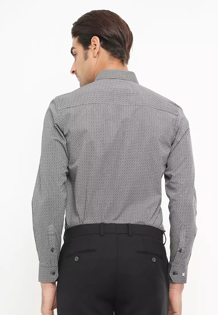 Johnwin - Slim Fit - Kemeja Formal - Gambar Penuh - Abu