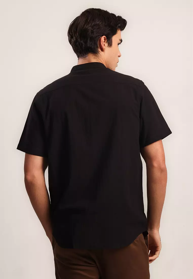 MOC Kemeja Lengan Pendek Pria ASFA - BLACK Colour BLACK