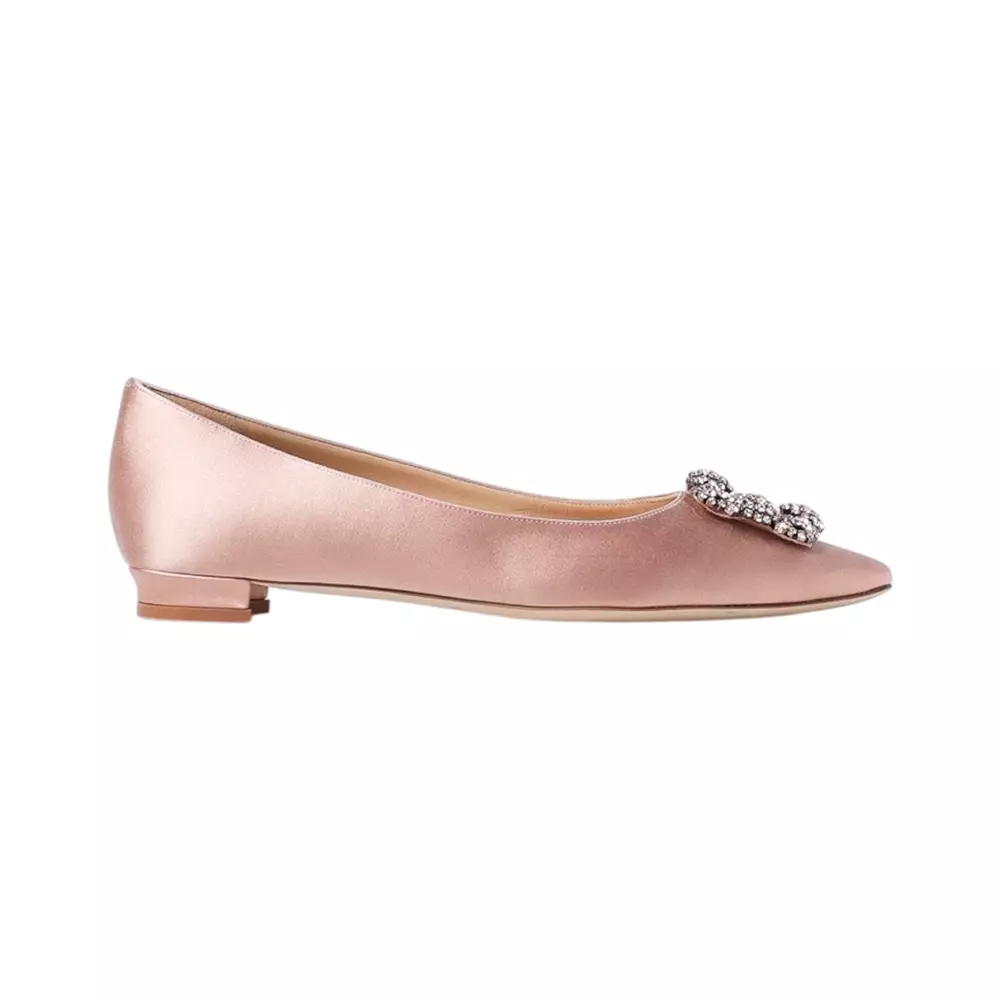 Hangisi Flat Satin LSMOR Crystal Buckle Ballerinas Dark Pink