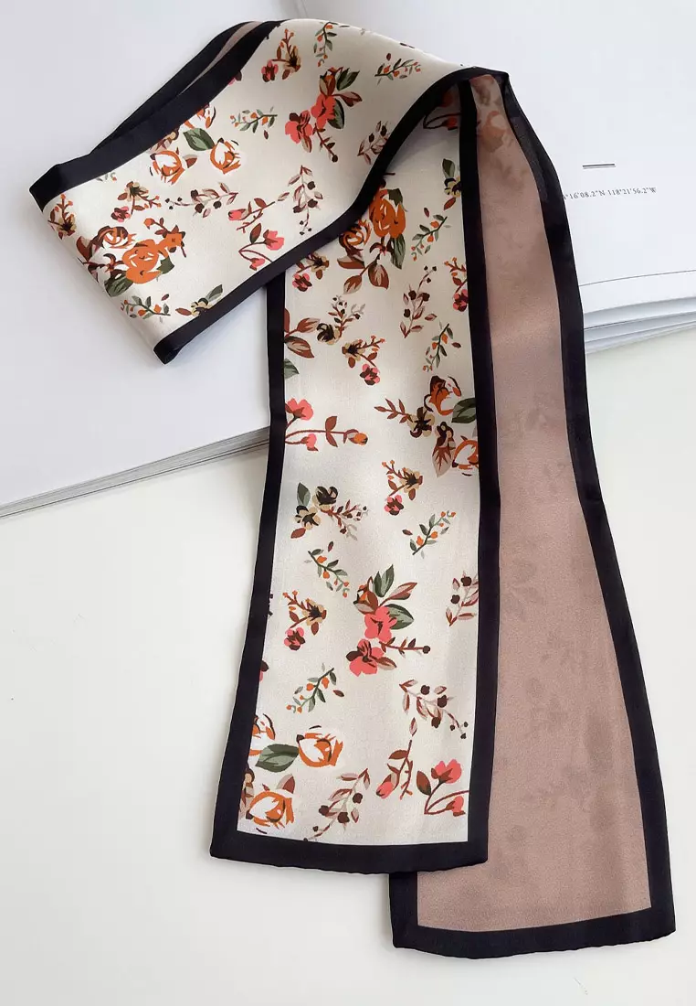 Aksesoris Wanita Rosy Floral Skinny Multi purpose Scarf Wanita White & Multi