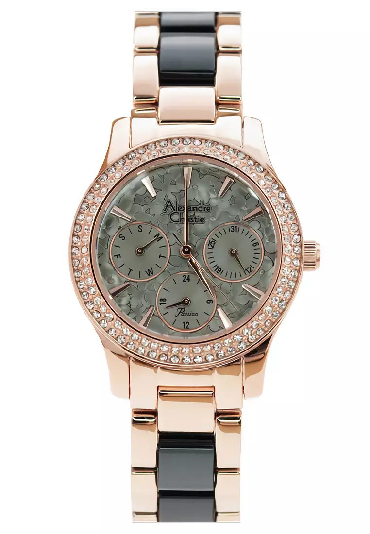 Alexandre Christie 2932 BFBRGGR - Jam Tangan Wanita - Rosegold Black - Stainless Steel Bracelet