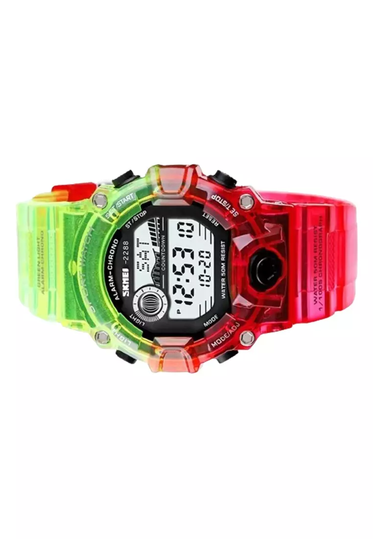 Jam Tangan Digital Pria SKMEI Rubber Water Resist ORIGINAL - Hijau Merah