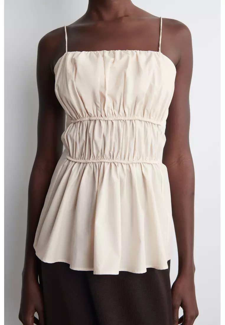 GATHERED COTTON PEPLUM TOP