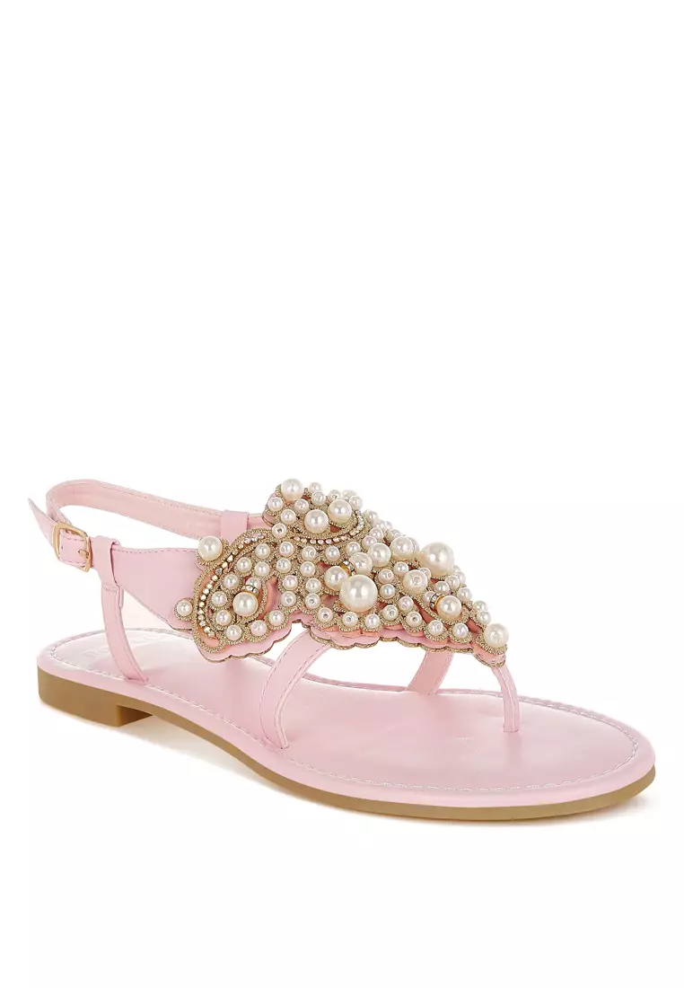 Sepatu Flat Aksen Mutiara Warna Pink