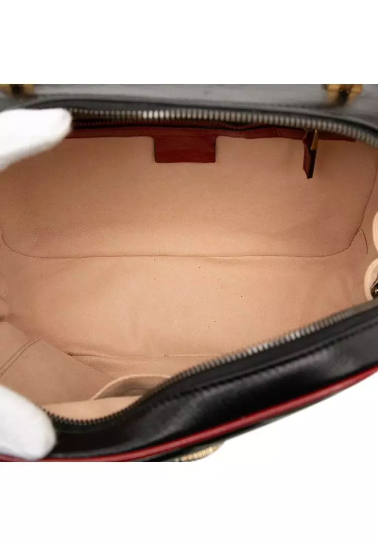 Pre-Loved Gucci Small Gg Marmont Matelasse Diagonal Leather Torchon Bamboo Satchel