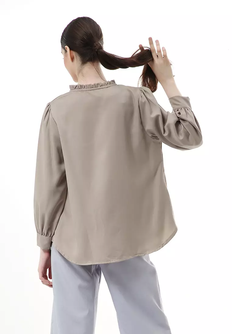 Vionka Kemeja Atasan Wanita Opnaisel Motif Polos - Charcoal