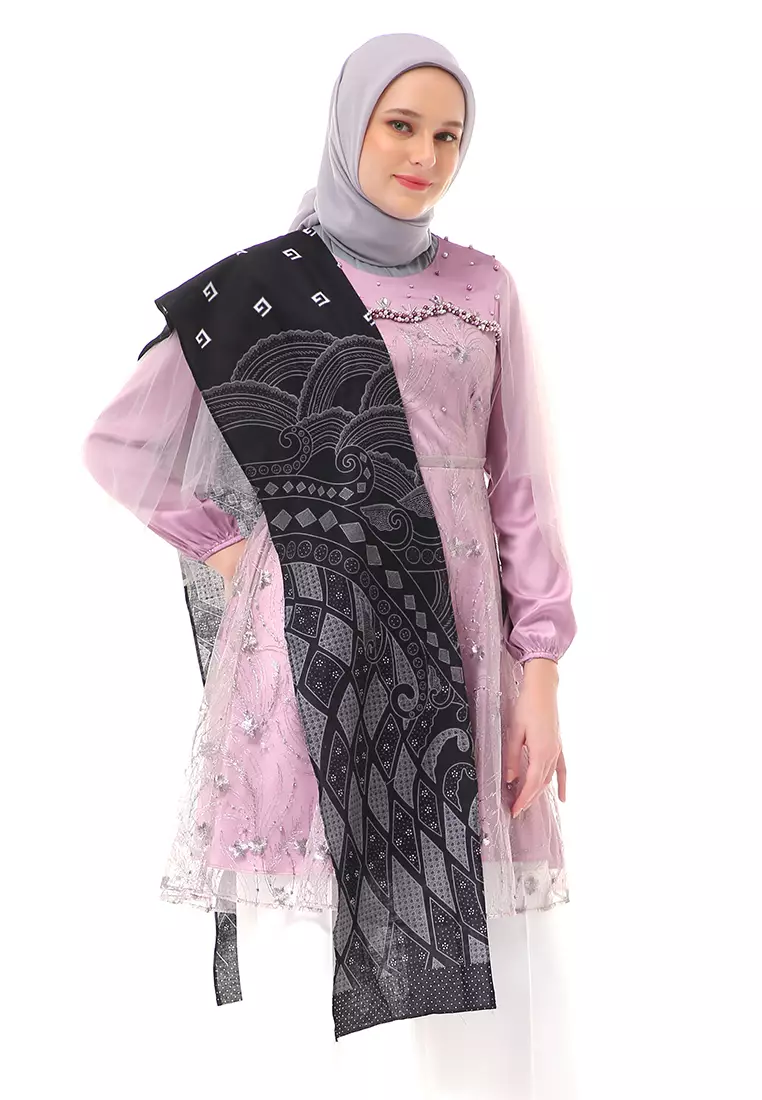 Tunik Motif Batik Muslimah Atasan Wanita Series Couple Premium High Quality - Lilac