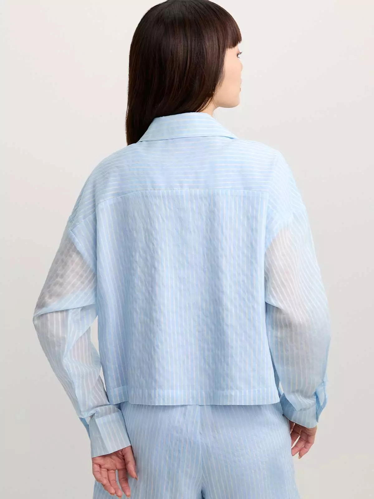 Striped Button-Up Blouse - Baby Blue
