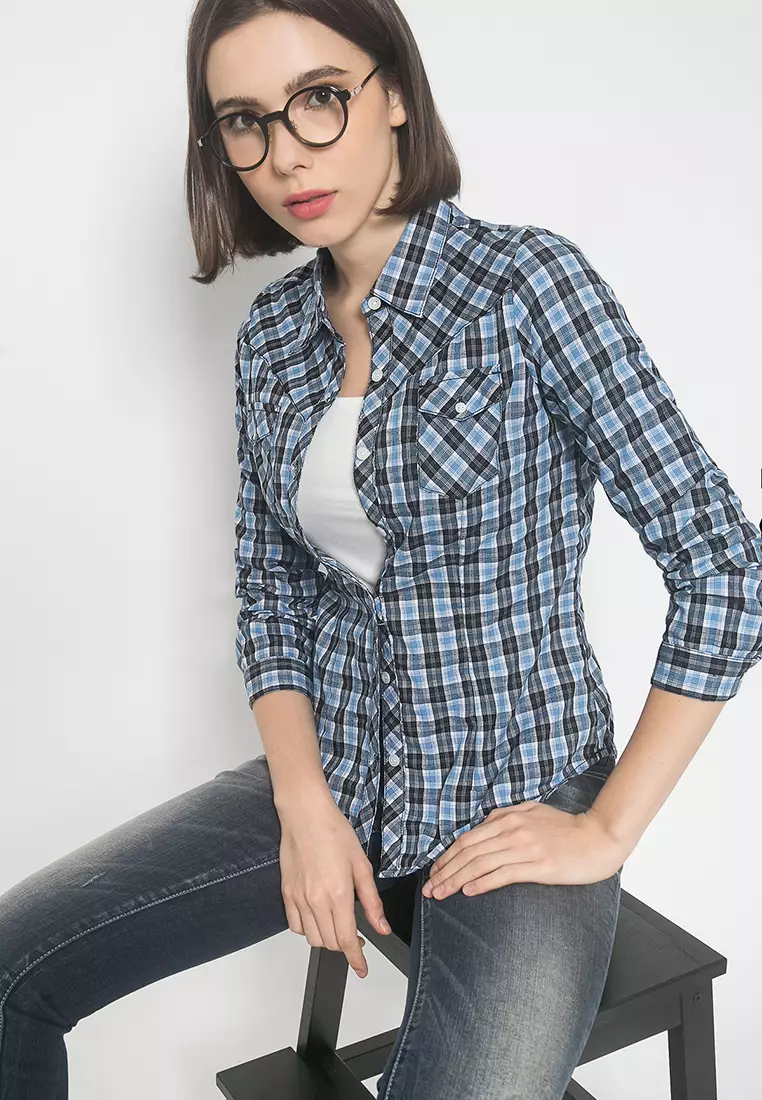 LGS - Regular Fit - Kemeja Wanita - Biru/Hitam - Motif Kotak-Kotak - LSH.380.O1462L.641.CLS
