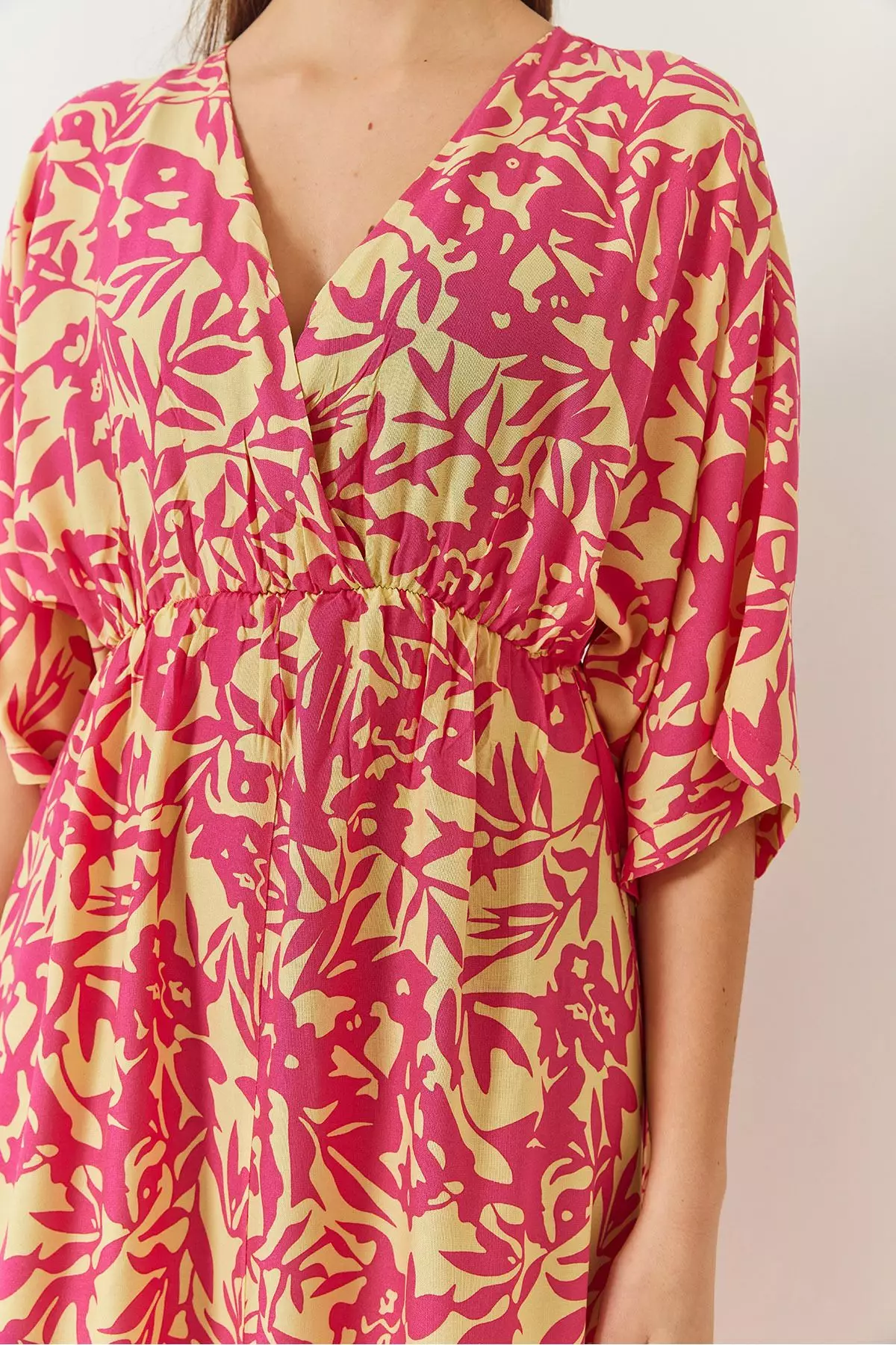 Women's Double Breasted V Neck Front Slit Detail Print Dress 60261411