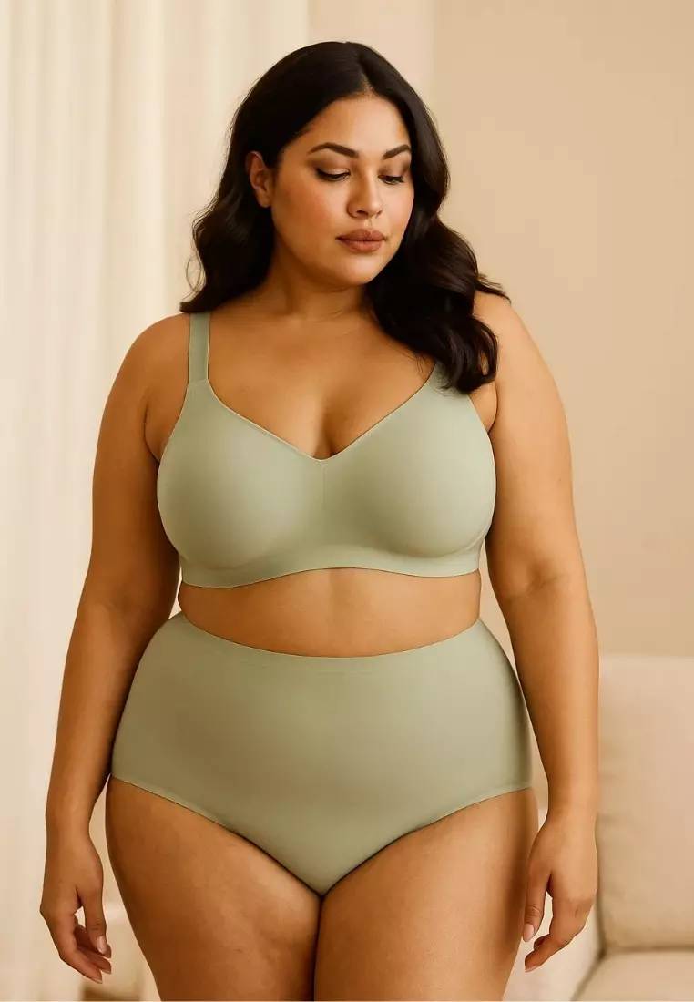 3 Pack Premium Melinda Seamless Wireless Padded Support Bra in Grey, Brown and Green