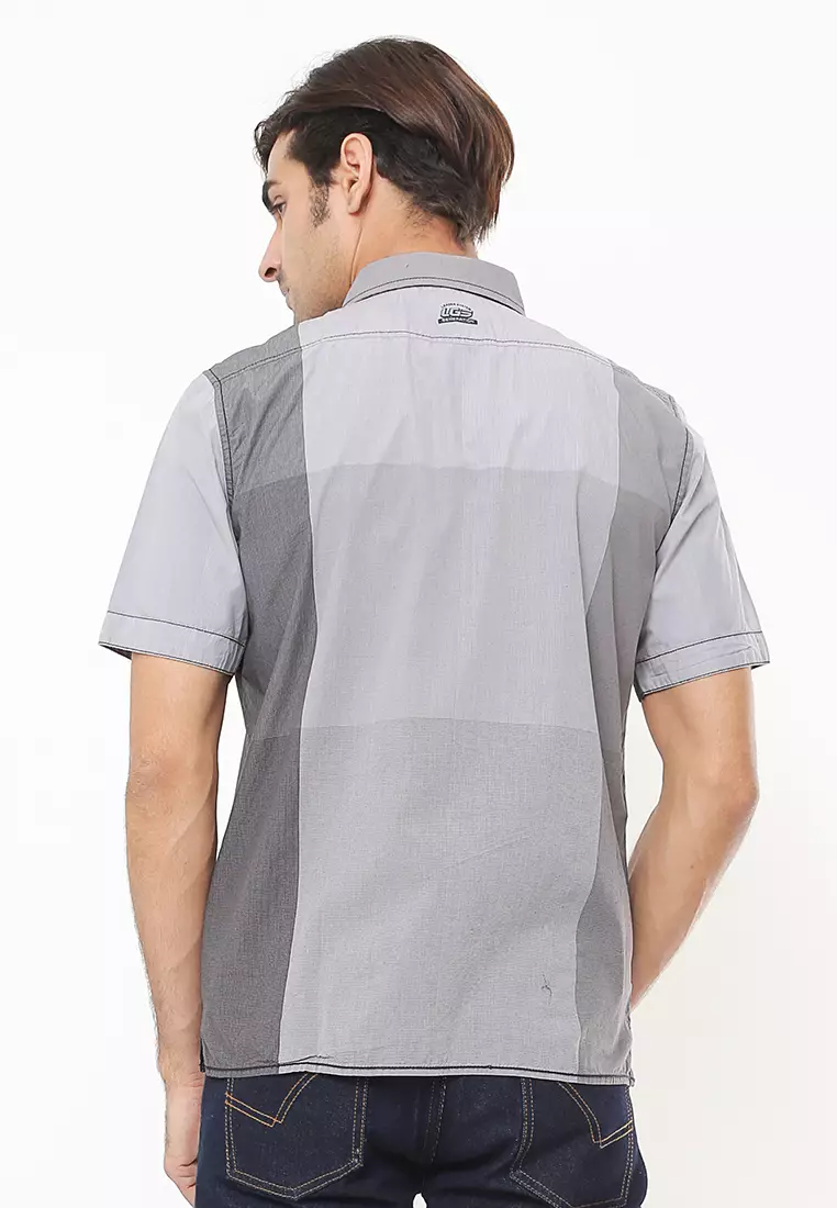 LGS - Regular Fit - Kemeja Casual - Motif Kotak - Kantong Satu - Abu