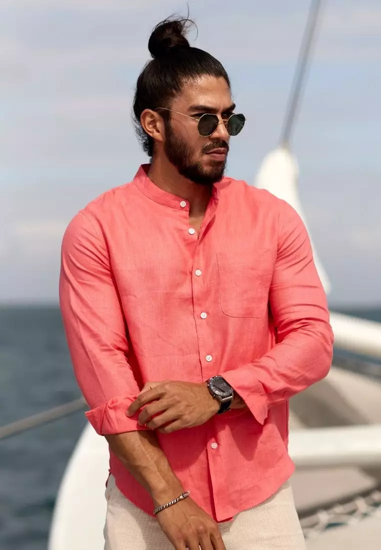 Myrtle Kemeja Linen Lengan Panjang Pria Pink | Linen Long Sleeve Shirt Men Pink