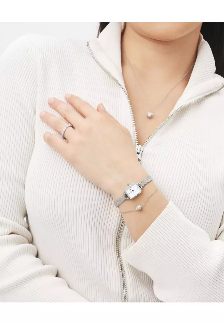 Quadro Mini Lumine Bezel Silver - Fashion Watch for women - Stainless Steel Strap Watch - Female Watch - DW Official - Authentic