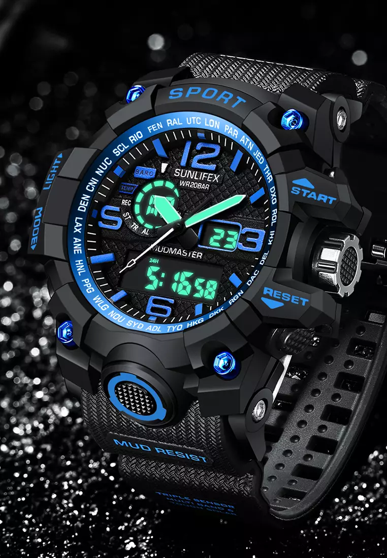 Jam Tangan Pria Digital Olahraga Kasual Tali Silikon Jam Tangan Cowok black blue