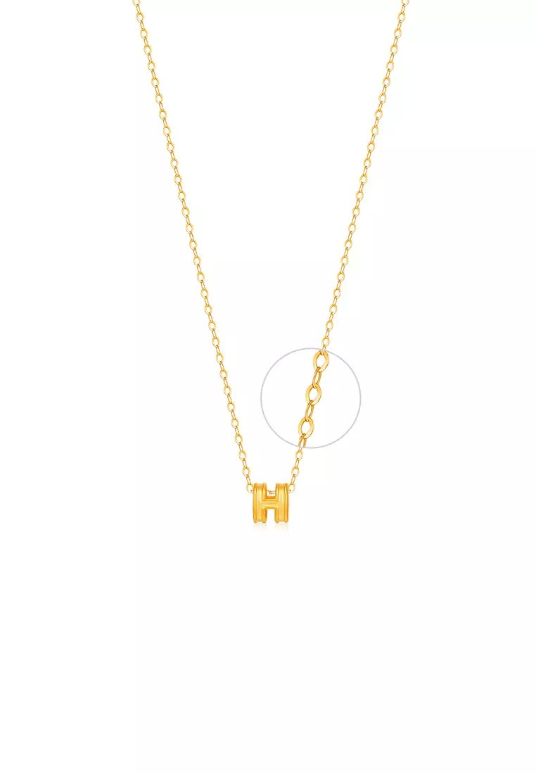 999.9/24K Pure Gold Mini H with 916/22K Gold Polo Chain Necklace Set