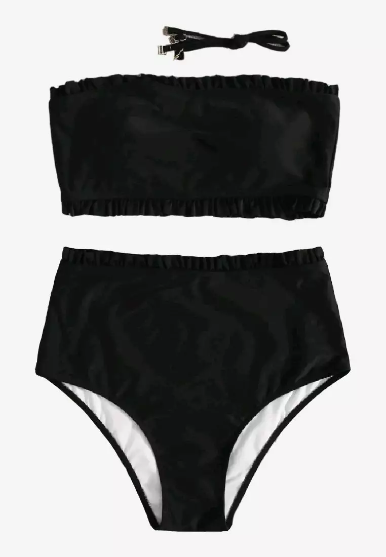 Buy Blue Palm Nipa High Waist Swimwear Set in Black 2024 Online