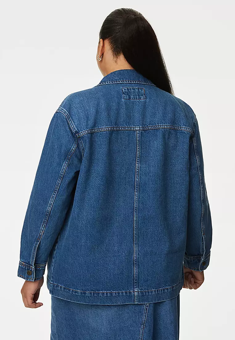 Pure Cotton Denim Relaxed Utility Jacket