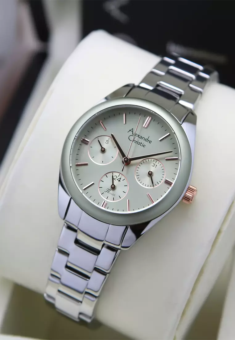 Alexandre Christie - Jam Tangan Chronograph Wanita - Silver Green Stainless Steel - 2A85 BFBSSGN