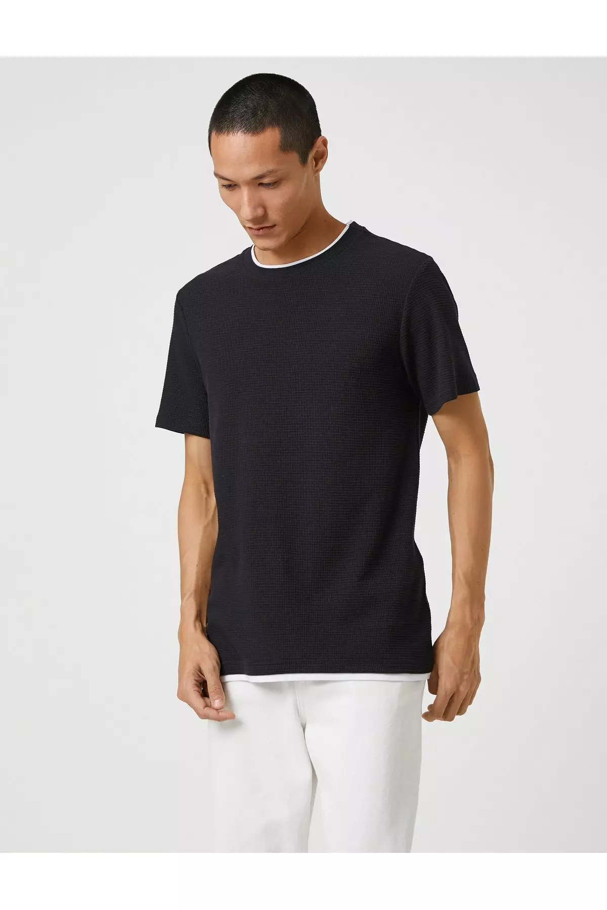 Basic Woven T Shirt Crew Neck Short Sleeve