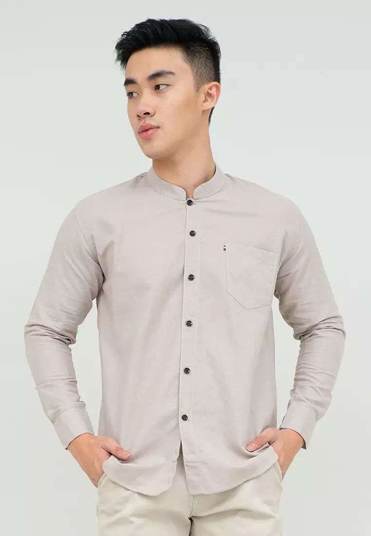 Houseofcuff kemeja Koko Lengan Panjang Pria Beige