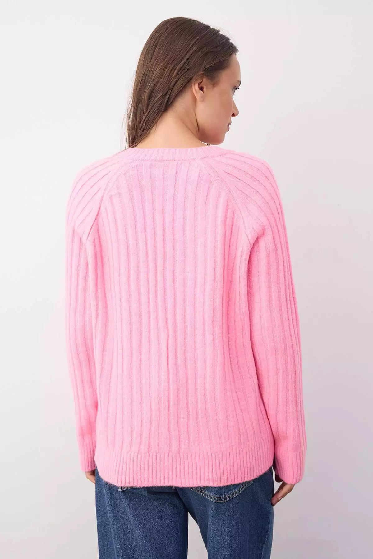 Wardrobe Essentials Pink Soft Textured Ribbed Knit Sweater