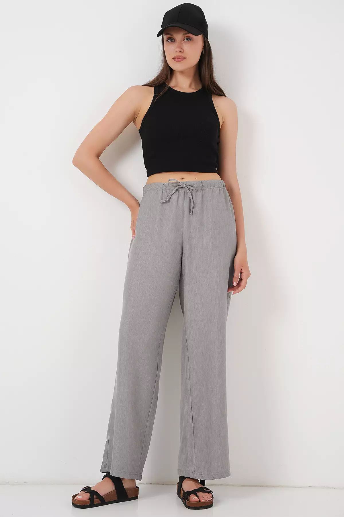 Wide Leg Linen-Look Trousers