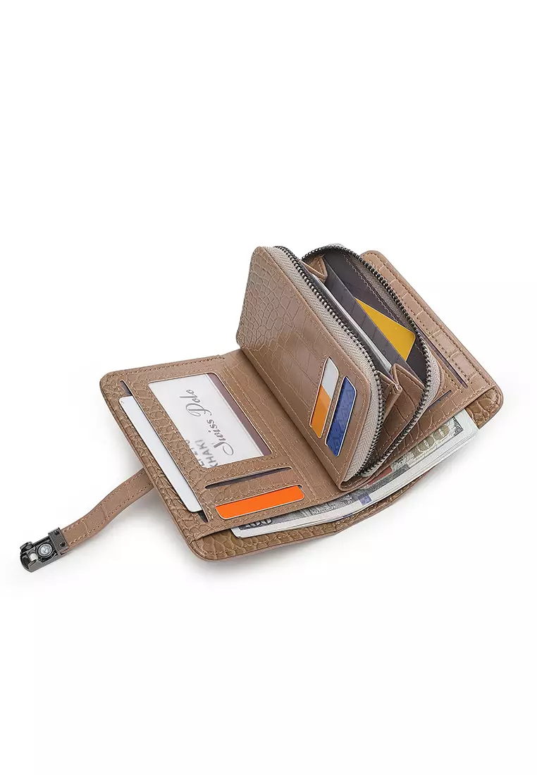 Women's Croc Wallet with Coin Compartment - Khaki
