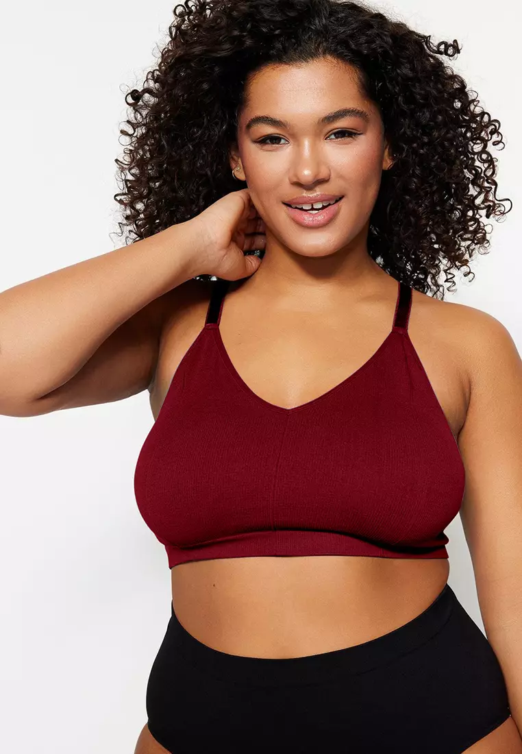 Claret Red Coverless Strappy Seamless Bralette Bra TBBSS23CW00001