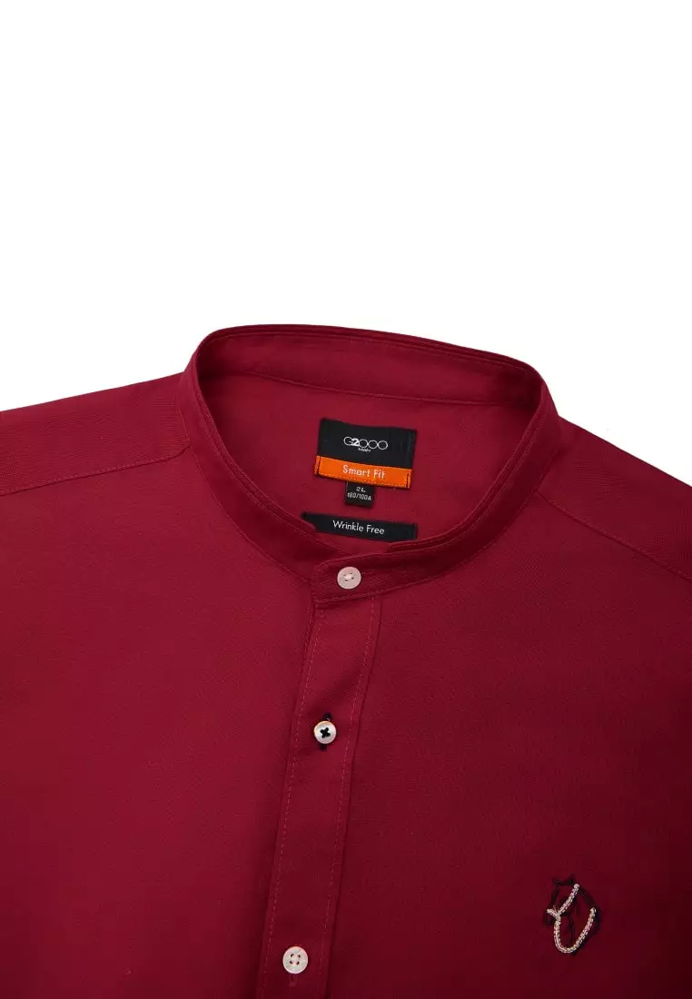 G2000 Wrinkle Free Oxford Stand Collar Smart Fit Short Sleeve Casual Shirt with Logo